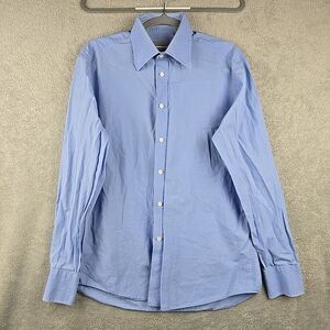 Versace Collection City Shirt Men's 16 / 42 Blue Cotton Preppy Dress Embroidered